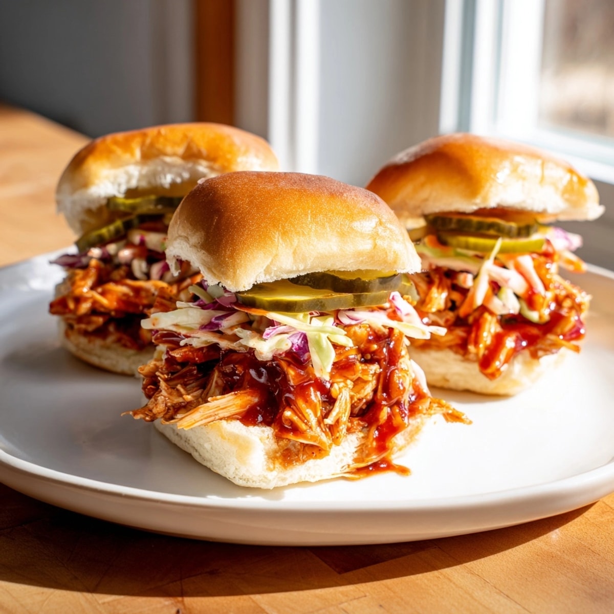 Easy saucy BBQ Chicken Sliders: A crowd-pleasing main course, perfect for a summer party.