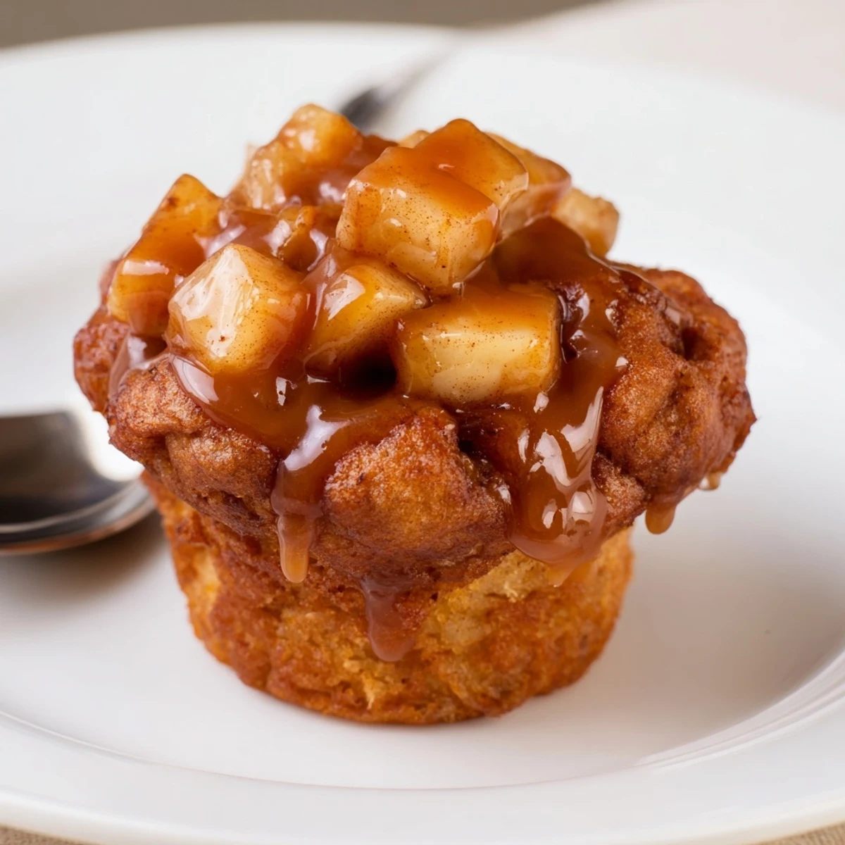 Delicious muffin cups featuring tender caramelized apples and a warm cinnamon flavor.  