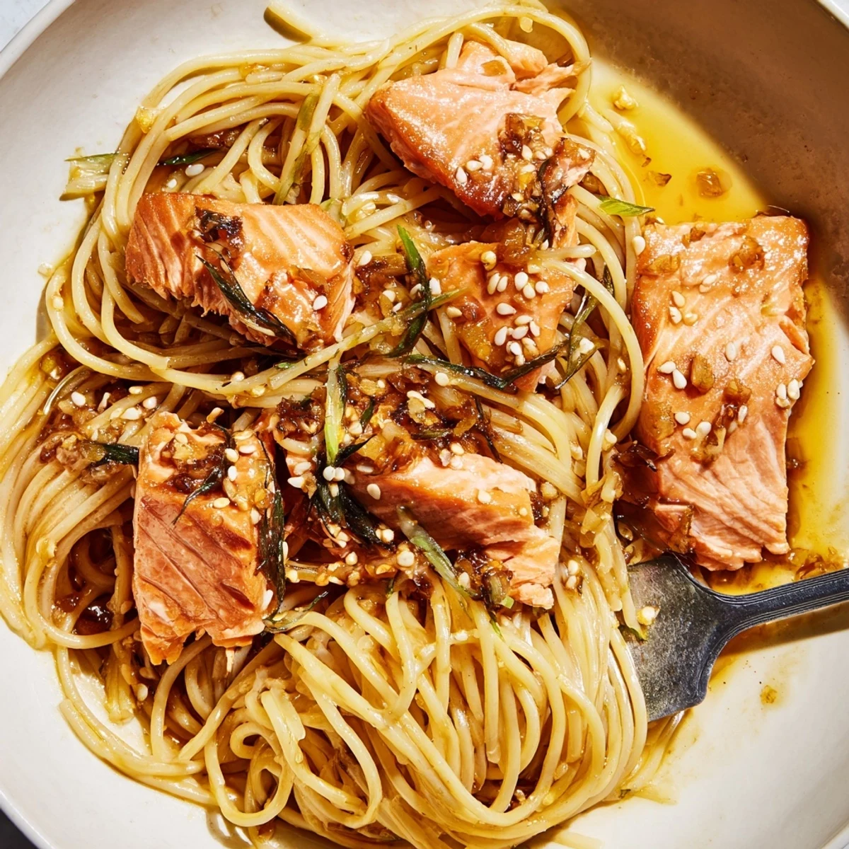 Japanese Pan-fried Salmon Pasta