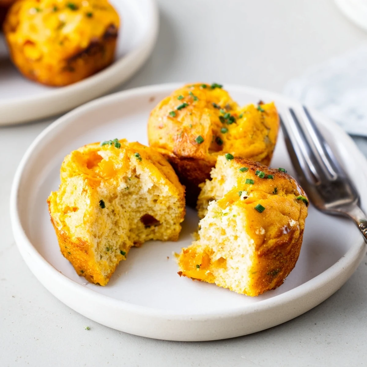 Savory cheesy pumpkin pancake muffin balls ready for a delightful breakfast treat.  