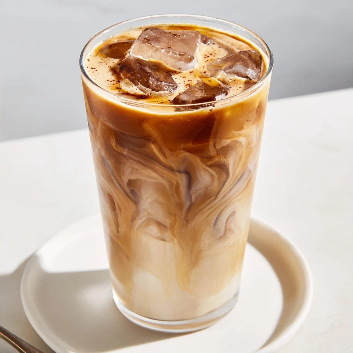 Rich tahini iced coffee served over ice, perfect for a hot summer day.  