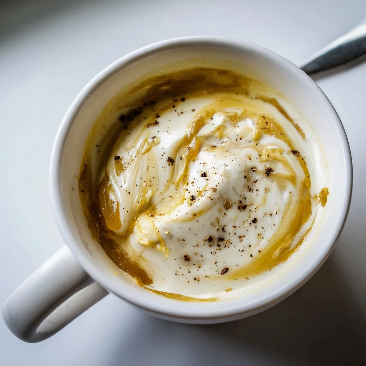 Savory Onion Latte with caramelized onions and rich espresso, topped with frothy milk.  