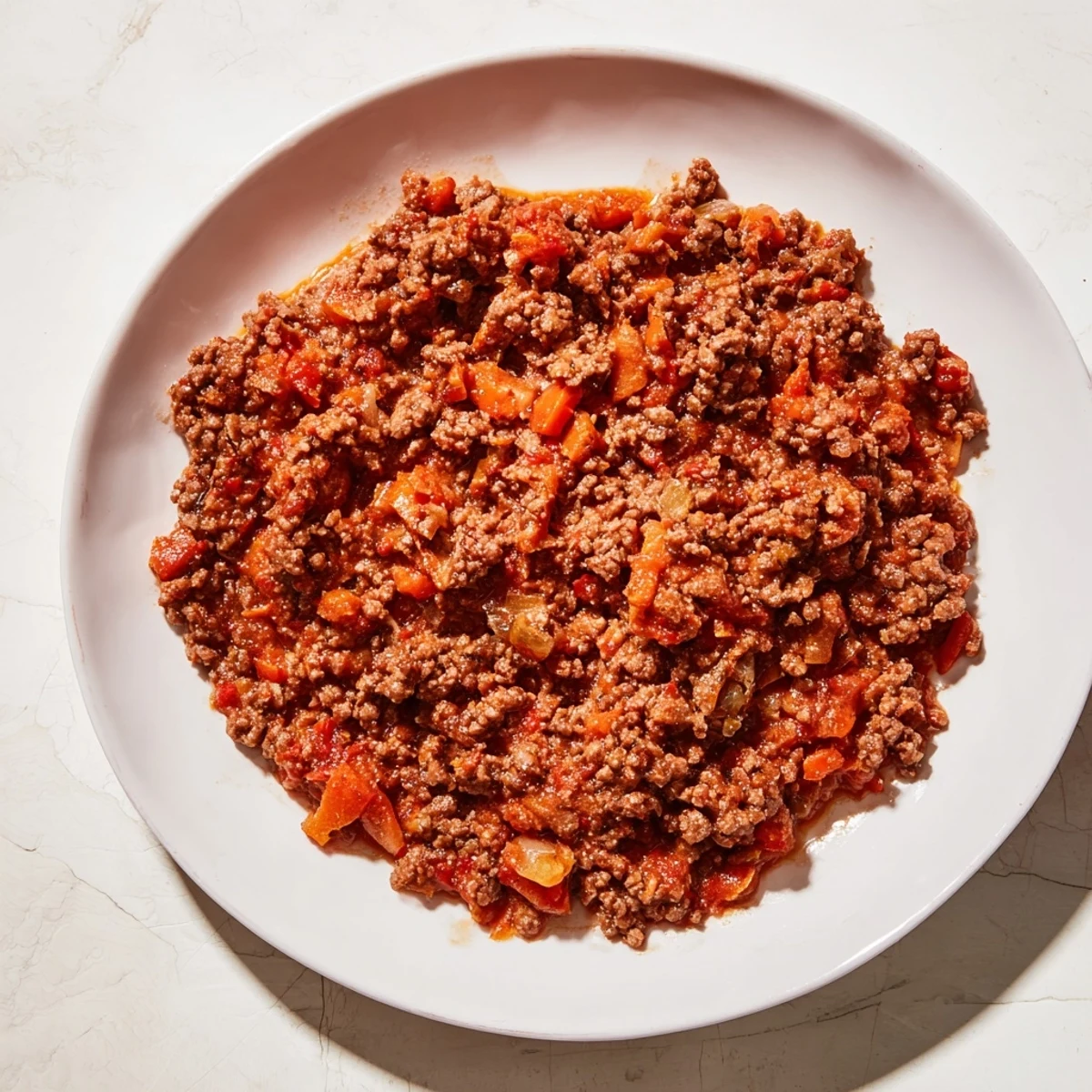 Steaming bowl of Classic Tuscan Ragu, a hearty meat sauce, ready for pasta, with fresh herbs.