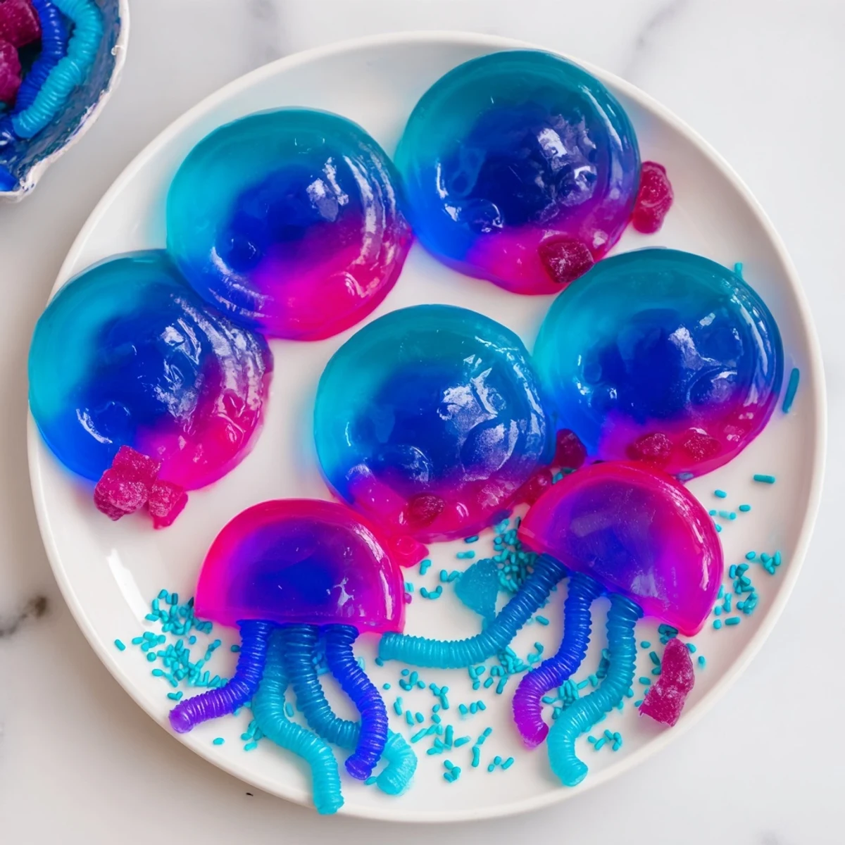 Beautifully arranged Jellyfish Candy Platter, featuring homemade jellies and ocean-inspired candies to enjoy.