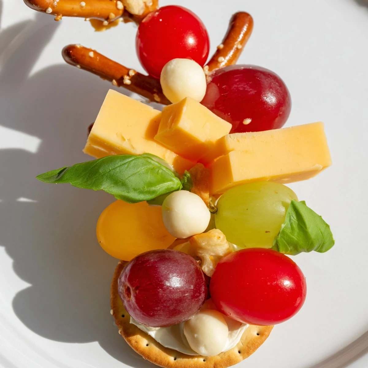 Vibrant Up, Up, & Away Hot Air Balloon Snacks, featuring colorful cherry tomatoes and cheese "balloons" on pretzel sticks.