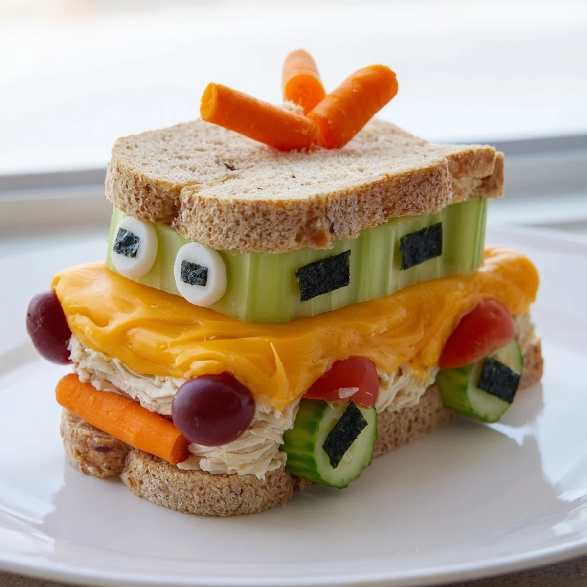A delicious, fun Road Trip Ready Car-Shaped Lunch features vibrant sandwiches ready for a family outing.
