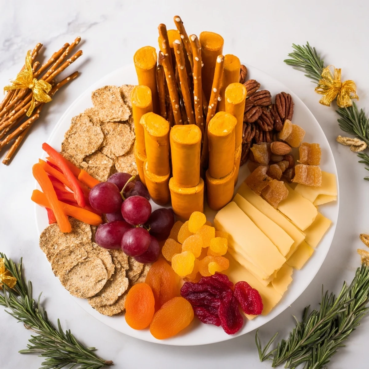 Flickering Fire Log Snack Board, a festive arrangement of cheeses, meats, and colorful fruits, perfect for sharing.