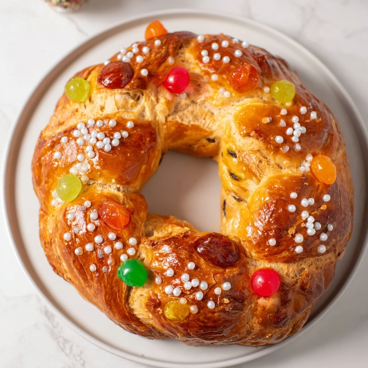 Enjoy the elegant, glistening finish of this Couronne de Roi Bijoux Sucrés, a celebratory French pastry.