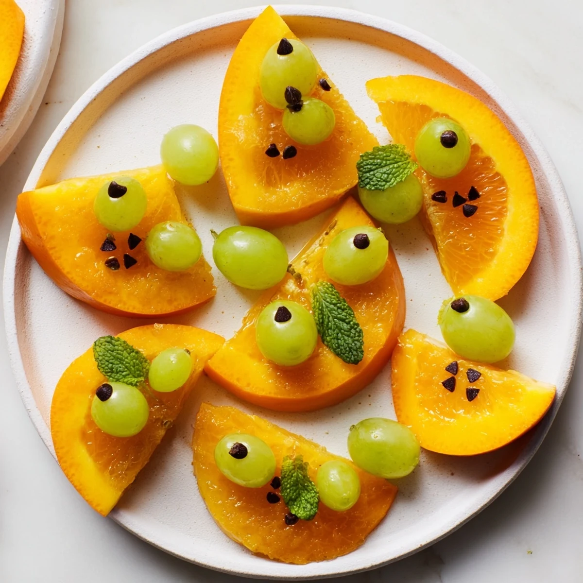 Festive Pumpkin Patch Orange Slices, a colorful healthy Halloween snack, ready to enjoy.