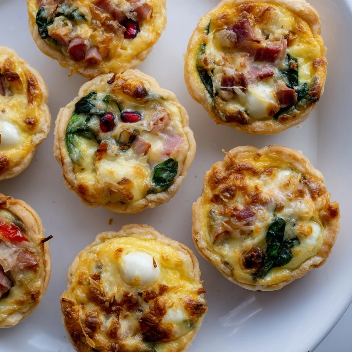 A delicious Mini Quiche Holiday Village Board boasts savory, bite-sized quiches, perfect for any holiday gathering.