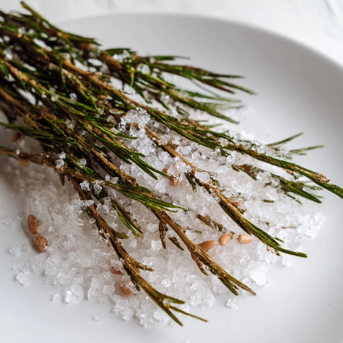This "Frosted Pine" appetizer presents sugared rosemary sprigs among fluffy white cheddar and almond pinecones.