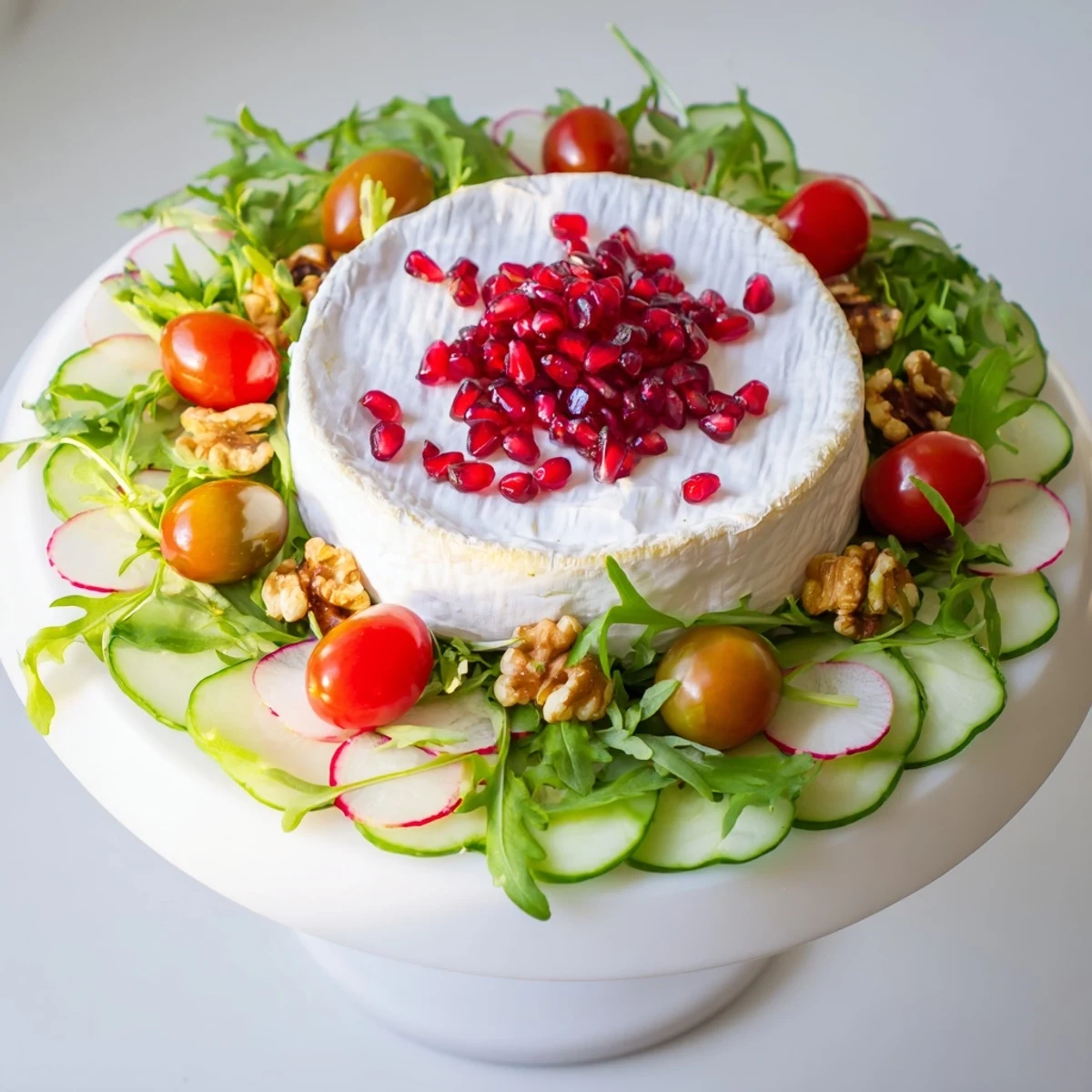 A Zenith Point salad, featuring a creamy cheese wheel centerpiece with colorful, fresh ingredients.