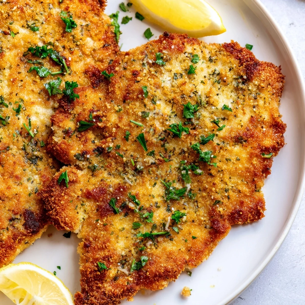 Golden and crispy Parmesan chicken cutlets, freshly baked and ready for dinner, imagine the savory aroma.