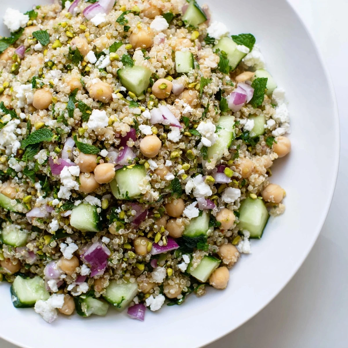 A bright, fresh Jennifer Aniston Salad with chickpeas, feta, and toasted nuts, ready to enjoy.