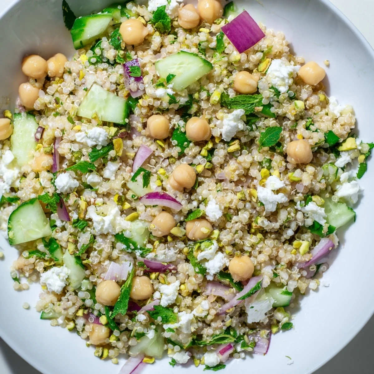 Close-up of a flavorful Jennifer Aniston Salad, showcasing vibrant vegetables and herbs for a healthy meal.