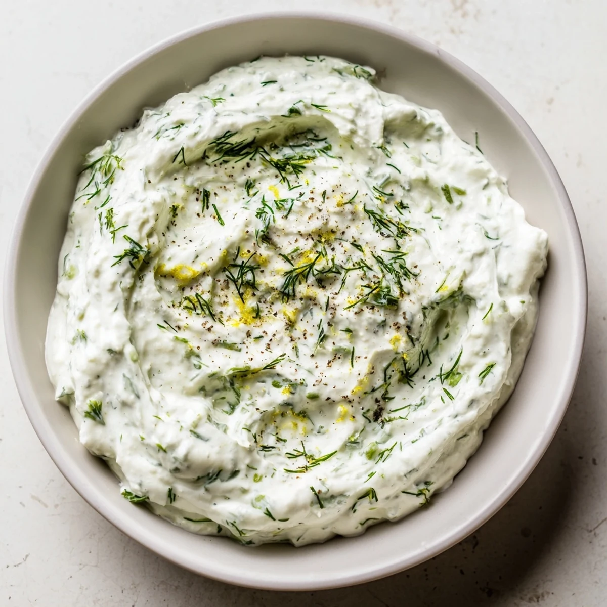 Vibrant green herbs swirl through creamy Greek Yogurt Herb Dip; a perfect appetizer or sandwich spread.