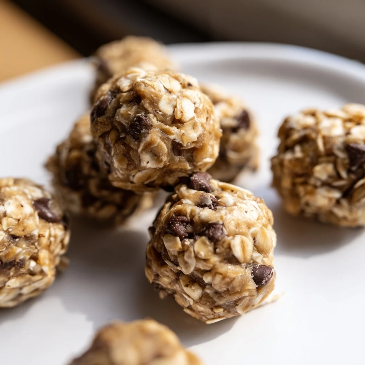Banana Chocolate Chip Energy Balls rolled and ready to eat, showing a soft, chewy texture perfect for a healthy on-the-go snack.