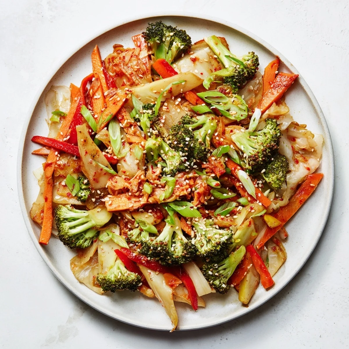 Hearty winter vegetables and vibrant kimchi are tossed in a wok, releasing fragrant steam for this probiotic-rich, vegan stir-fry.