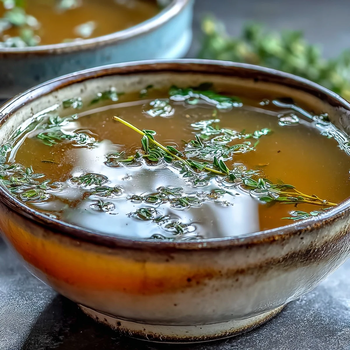 Homemade Vegetable Broth From Scraps simmering with aromatic bay leaf and peppercorns.