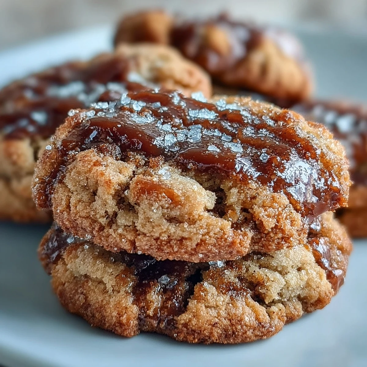A batch of Hojicha and Brown Butter Cookies beside a cup of hojicha tea, highlighting the nutty brown butter notes and caramel hues.