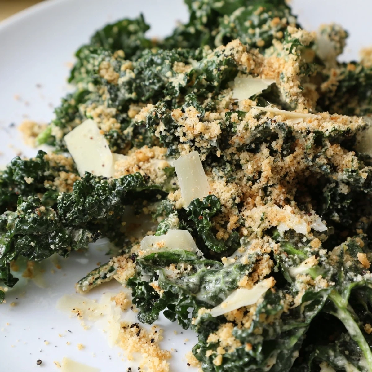 Freshly massaged kale tossed in creamy garlic Parmesan dressing, topped with golden toasted panko breadcrumbs.
