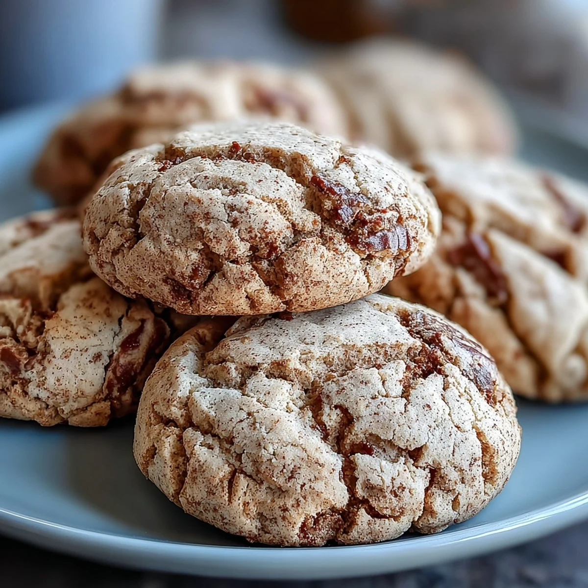 Freshly baked Hojicha Cookies with a cracked top and golden edges are arranged on a cooling rack.