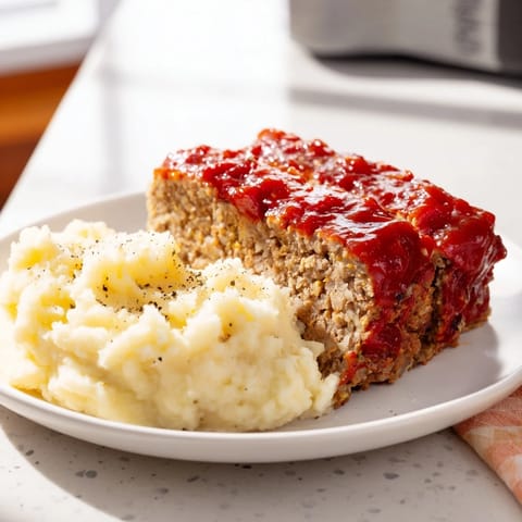 Hearty, homemade Classic Meatloaf & Mashed Potatoes, perfect for a cozy weeknight meal idea.