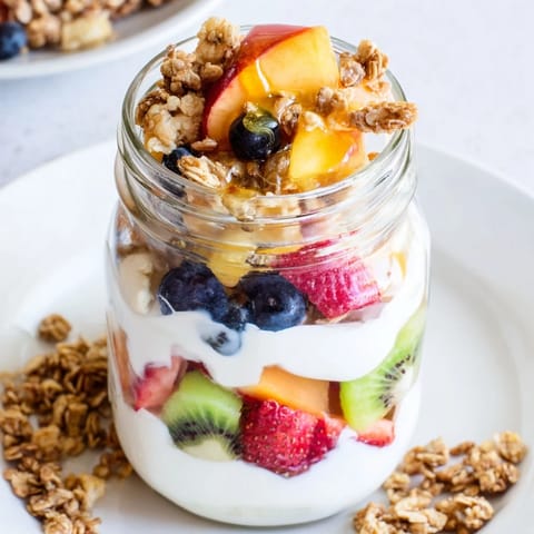 A visually appealing Yogurt Parfait with ripe seasonal fruit, ideal for a quick, healthy snack anyone can enjoy.