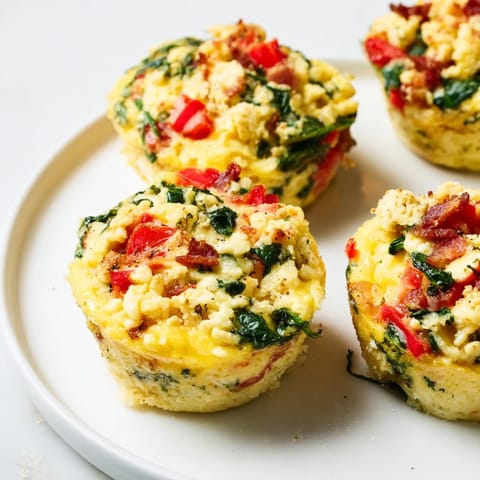 Sizzling One-Pot Breakfast Casserole Muffins filled with spinach and cheese, ready for a delicious bite.