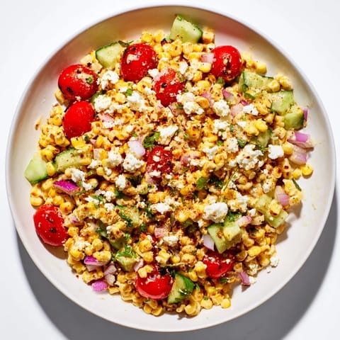 This zesty Mexican Street Corn Chopped Salad features fresh corn, juicy tomatoes, and a spicy kick; ready to serve.