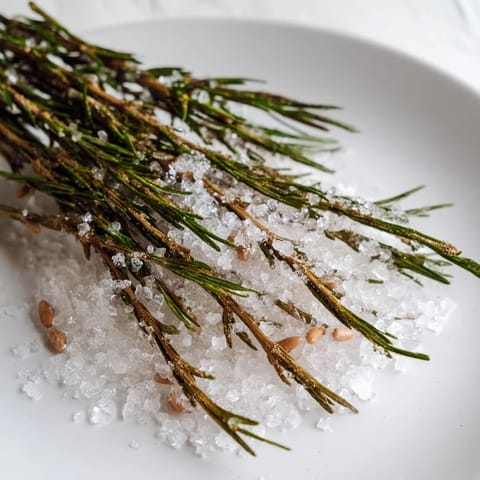 This "Frosted Pine" appetizer presents sugared rosemary sprigs among fluffy white cheddar and almond pinecones.