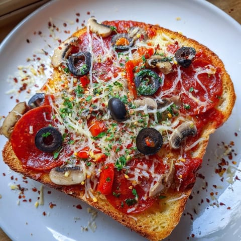 Easy Air Fryer Pizza Toast features melted mozzarella and savory toppings like pepperoni and peppers.