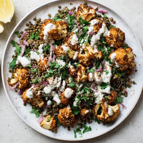 Roasted Cauliflower Lemon Lentil Cumin