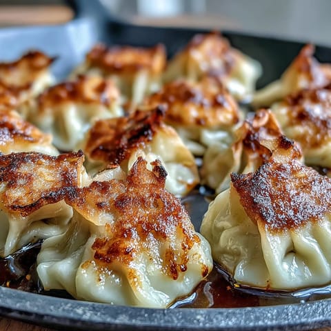 Smash Dumplings with juicy, savory filling, served alongside a small bowl of dipping sauce.