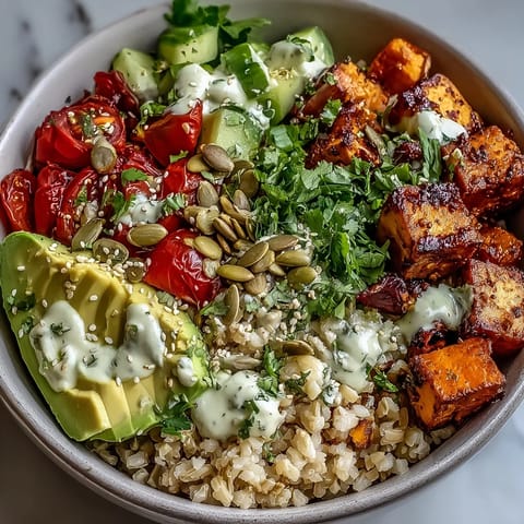Vibrant Customizable Grain Bowl featuring steamed broccoli, crisp cucumber, and chickpeas, garnished with fresh cilantro and toasted seeds, perfect for a healthy lunch meal prep.