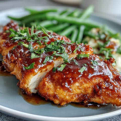 Honey mustard chicken with green beans, juicy chicken glazed in tangy sauce, served with crisp green beans for a bright meal.