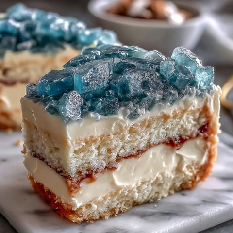 Showstopping vanilla cake featuring a teal and gold geode slice, offering a modern twist on traditional graduation desserts.