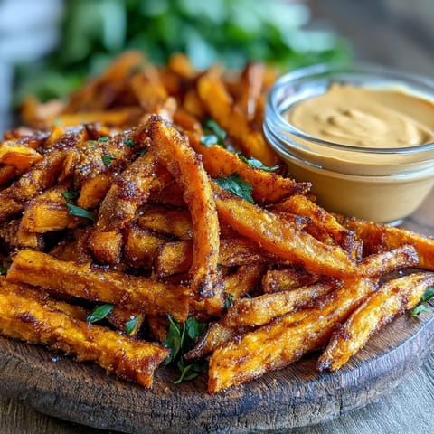 Air fryer sweet potato fries, perfectly crisp, with creamy chipotle aioli for dipping joy.