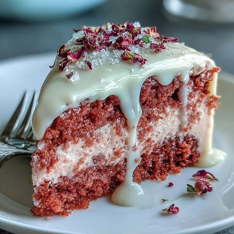 Elegant pink Bridal Shower Rosé Velvet Cake with shimmering gold drip.