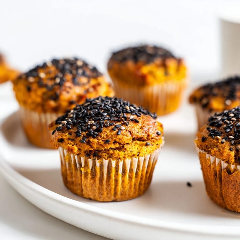 A fresh batch of Japanese Sesame Pumpkin Muffins, perfect for a cozy breakfast treat.  