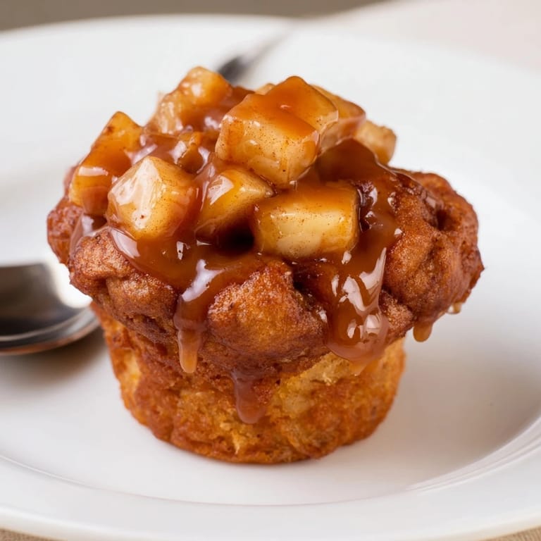 Delicious muffin cups featuring tender caramelized apples and a warm cinnamon flavor.  