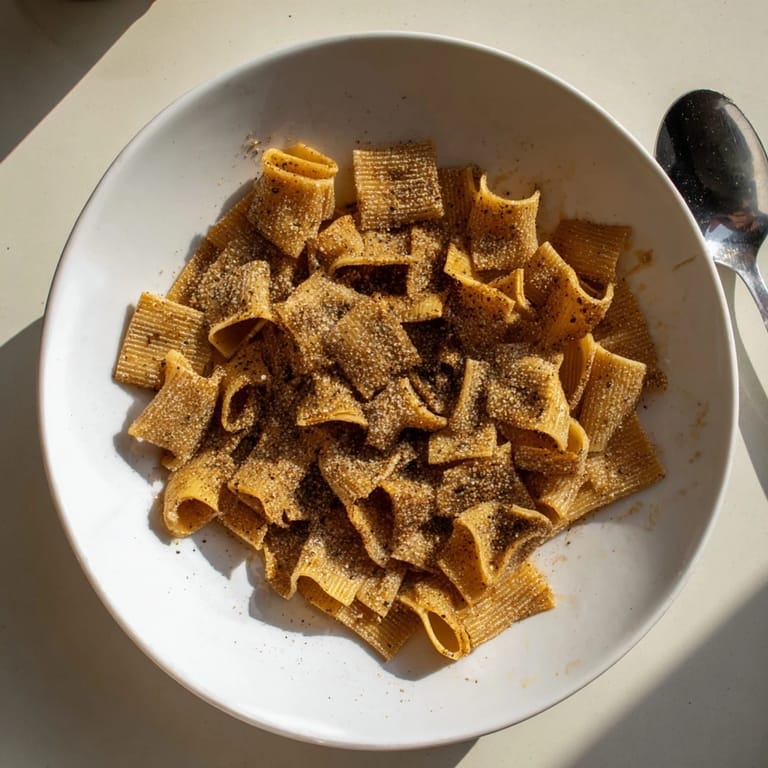 Golden baked pasta chips tossed with spices, ideal for gatherings or movie nights.  