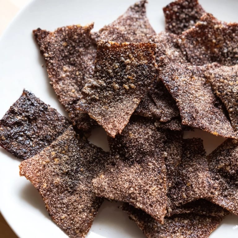 Homemade chocolate tortilla chips with colorful fruit salsa, a delightful sweet treat.  
