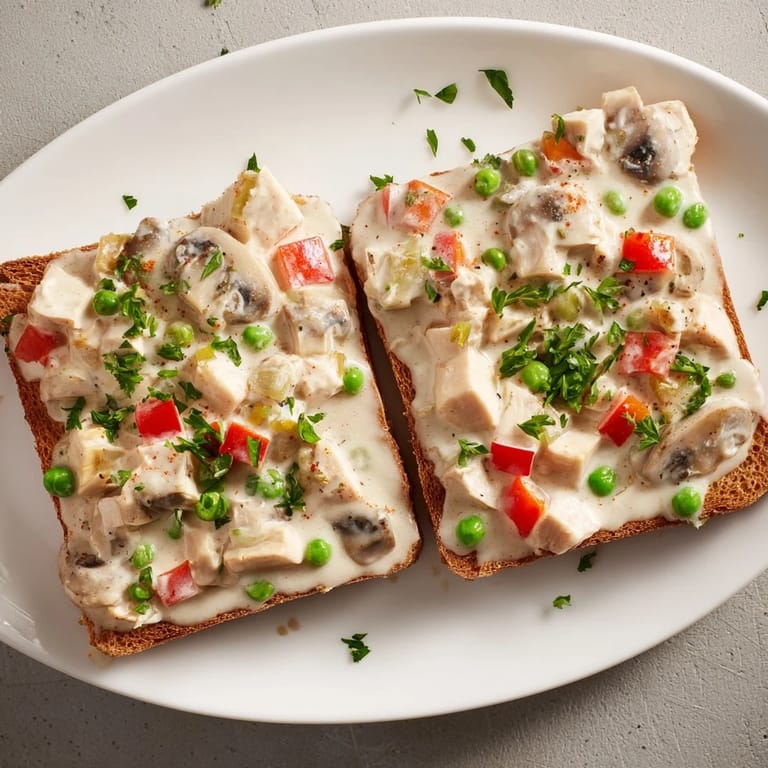 Warm and savory Chicken à la King, a comforting creamy dish, ready to eat and enjoy.