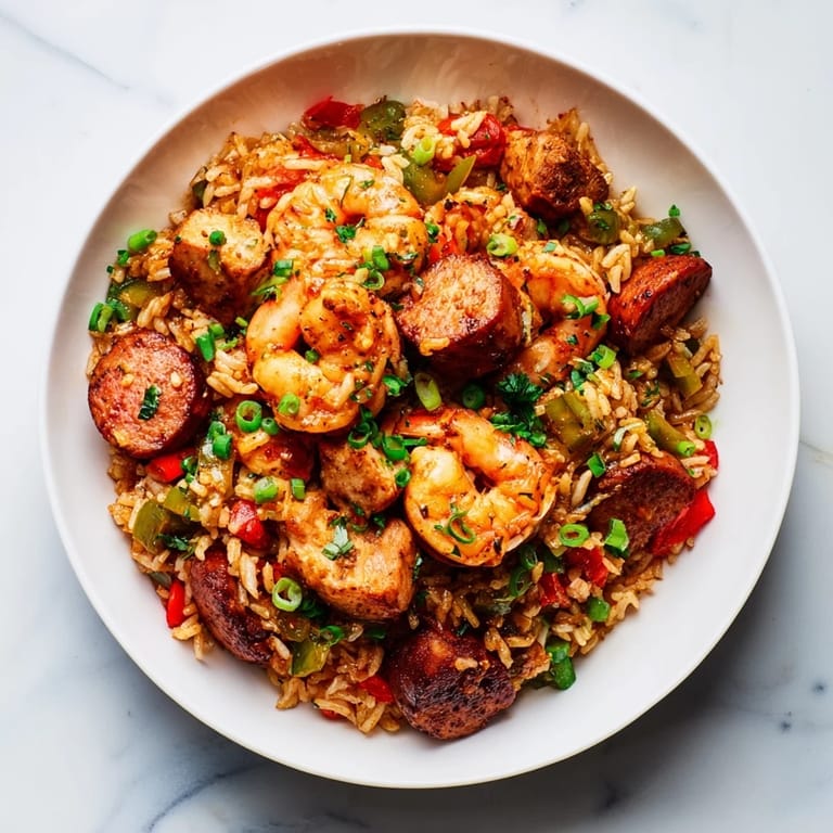 A steaming, close-up view of a flavorful Cajun Jambalaya Rice Bowl filled with colorful vegetables.