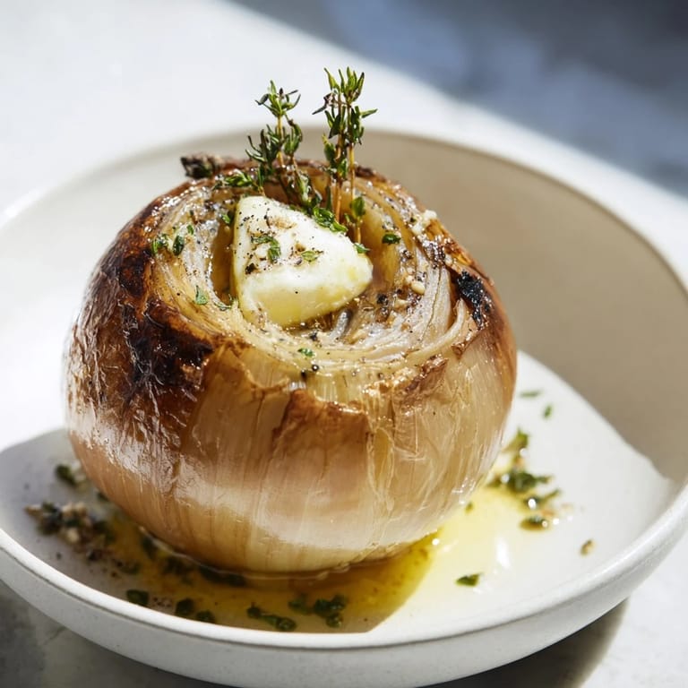 Whole roasted Onion Boil, seasoned with garlic, ready to be served as a delightful side.