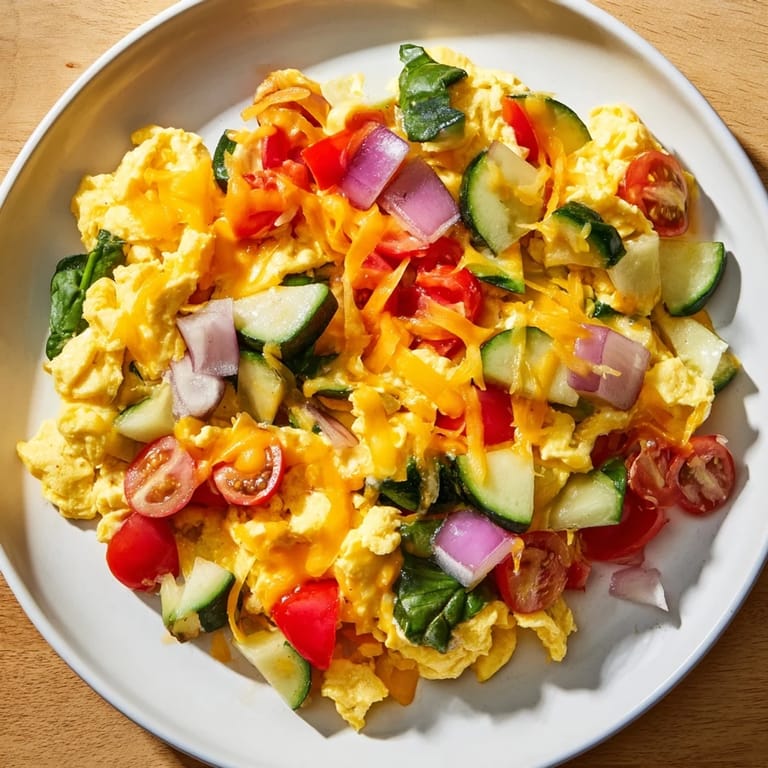 Freshly baked, fluffy Egg & Veggie Sheet Pan Scramble, perfect for a quick, delicious vegetarian breakfast.