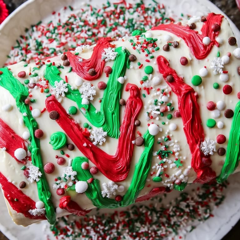 This decorated Ugly Sweater Cake Roll showcases swirled buttercream and mini chocolate chips—a delicious treat ready to serve.