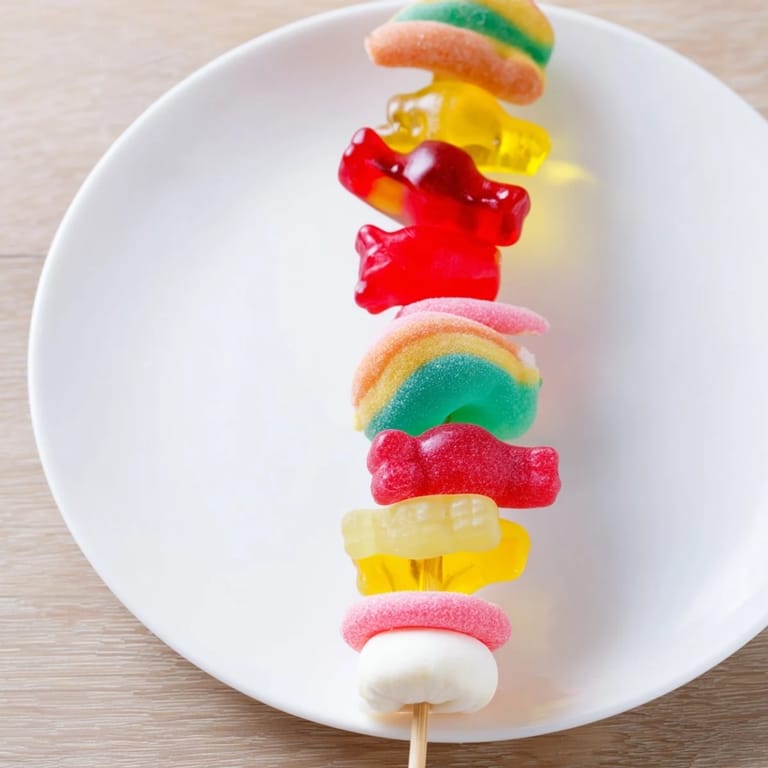 Delicious Gummy Candy Kabobs bursting with fruity, chewy candies, perfect to make for any event.