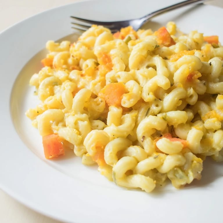 Close-up of bubbling One-Pot Butternut Squash Mac & Cheese, ready to eat and enjoy.
